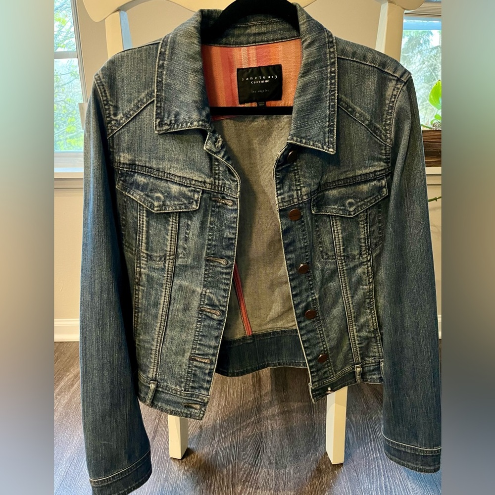 Sanctuary Blue Denim Cropped Jacket with Vintage Appeal